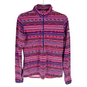 Nike Pro Top Womens Large Pink Purple Aztec Print Long Sleeve 1/4 Zip Dri Fit
